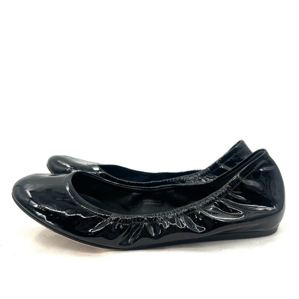 Vera Wang Black Patent Leather Ballet Flats Womens 8M EUR 39 Scrunch Elastic